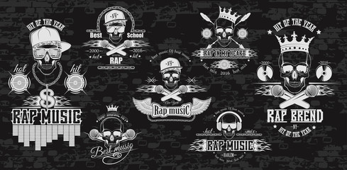 Vector set of logos for rap music style. Logo for t-shirts, musi - obrazy, fototapety, plakaty