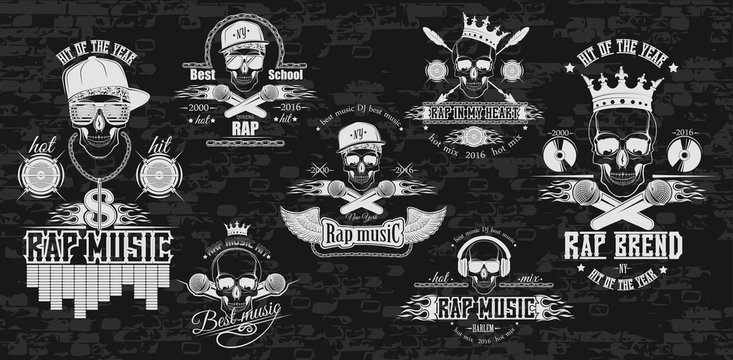 Vector Set Of Logos For Rap Music Style. Logo For T-shirts, Musi