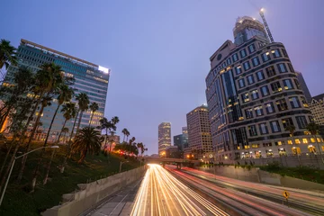 Tuinposter Downtown Los Angeles skyline during rush hour © f11photo