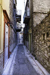 Hand-carved wall background decorated with local motifs in Pyrgi, Chios Island, Greece
