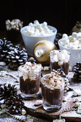 Christmas or New Year composition with hot chocolate and marshma