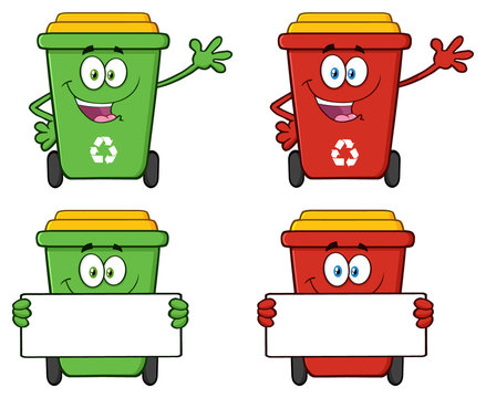 Recycle Bin Cartoon Character 5. Collection Set Isolated On White Background