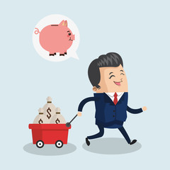 businessman piggy cart male cartoon suit business icon. Colorful and flat design. Vector illustration