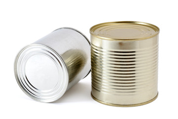 Tin cans on white background