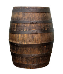 Old wooden wine barrel isolated on white background - 119639870