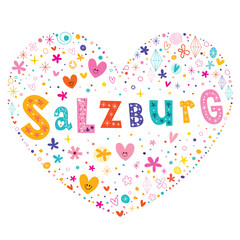 Salzburg city in Austria heart shaped type lettering vector design