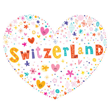 Switzerland heart shaped type lettering vector design