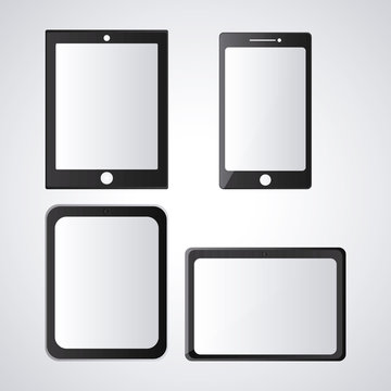 Tablet set black device display gadget technology tool icon. Isolated design. Vector illustration