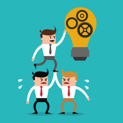 businessman gears bulb male cartoon suit business project icon. Colorful and flat design. Vector illustration