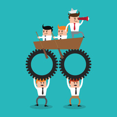 businessman gears boat male cartoon suit business project icon. Colorful and flat design. Vector illustration