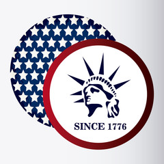 statue of liberty seal stamp usa flag landmark patriotic united states of america icon. Colorful design. Vector illustration
