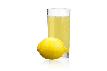 Delicious lemon juice in glass isolated on white background