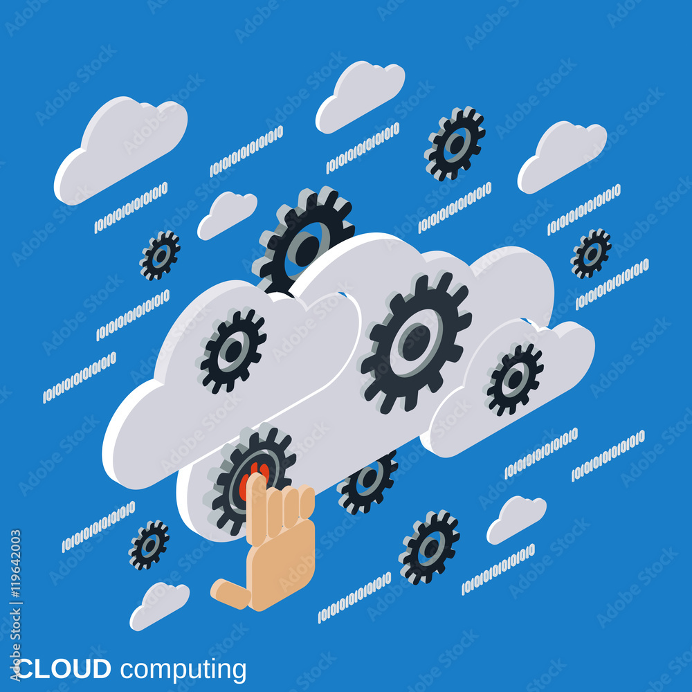 Aufkleber cloud computing, data processing flat isometric vector concept illustration