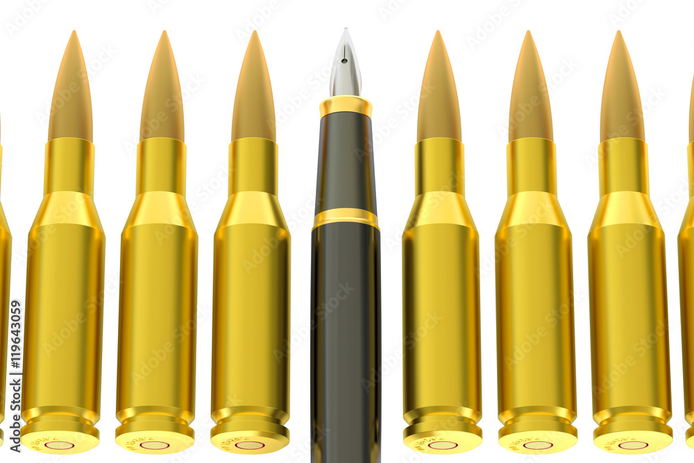 Poster pen and bullets, 3d rendering