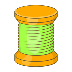 Wooden coil icon in cartoon style isolated on white background