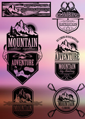 The set of symbols and logos for climbing and mountaineering. Co