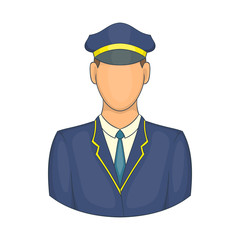 Driver of train icon in cartoon style isolated on white background. Job symbol