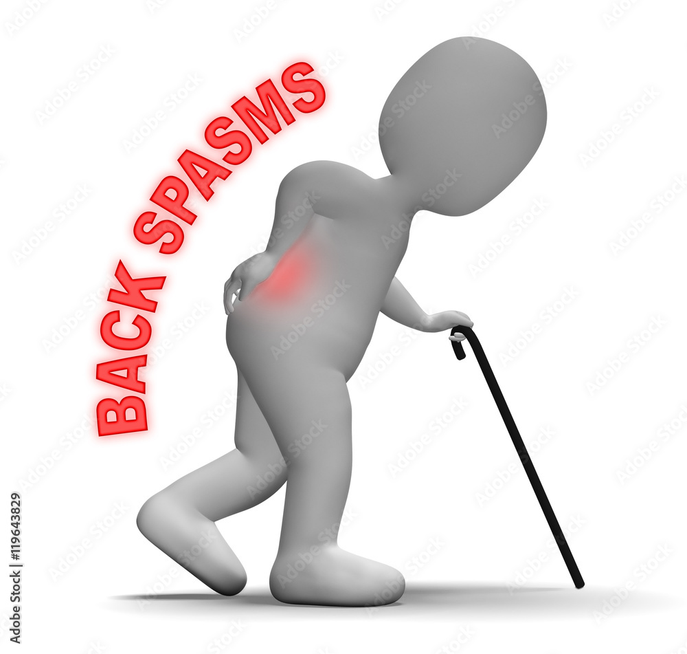 Aufkleber back spasms indicates spinal column contractions 3d rendering