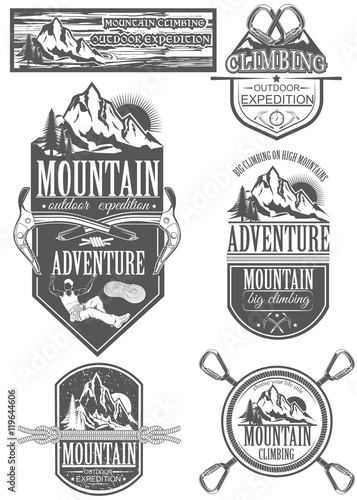 "The set of symbols and logos for climbing and mountaineering. Co