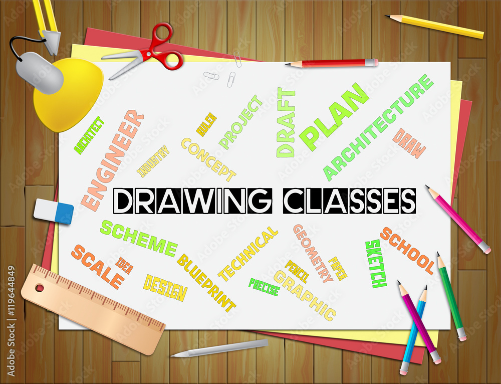 Poster drawing classes represents lesson schooling and sketch