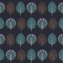 Leaves seamless pattern. Decorative nature background with trees. Scandinavian style autumn forest vector illustration. Design for textile, wallpaper, fabric.