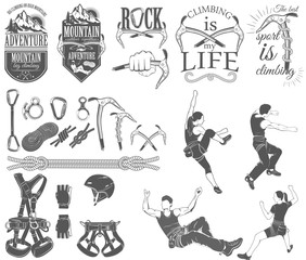 The set of symbols and logos for climbing and mountaineering. Co