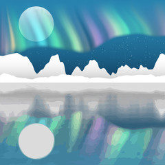 Arctic pole vector landscape with aurora