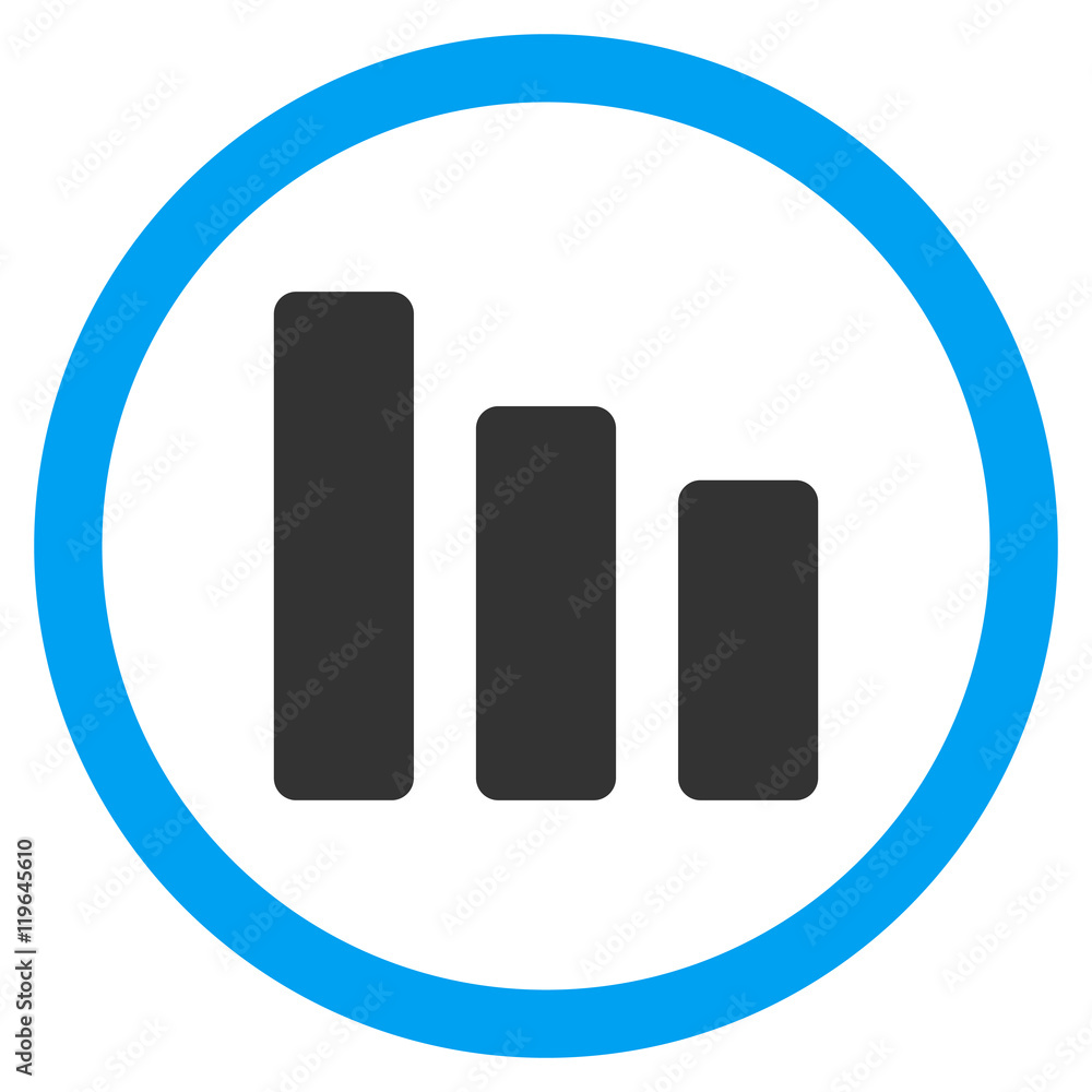 Poster bar chart decrease vector bicolor rounded icon. image style is a flat icon symbol inside a circle, b