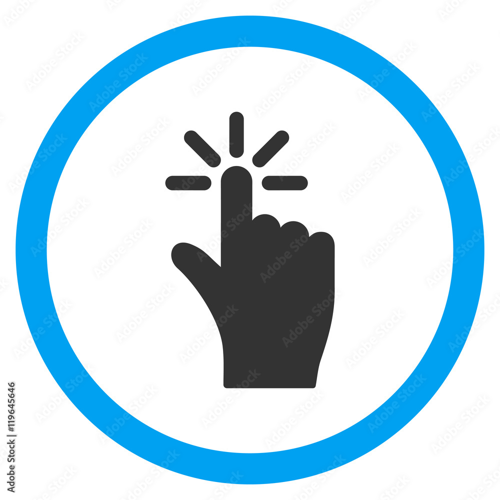 Poster click vector bicolor rounded icon. image style is a flat icon symbol inside a circle, blue and gray 