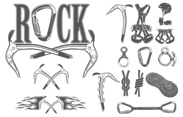 The set of symbols and logos for climbing and mountaineering. Co