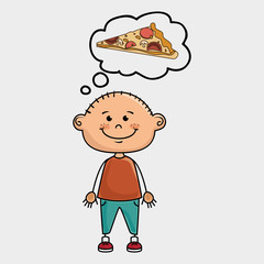boy pizza food speak vector illustration graphic