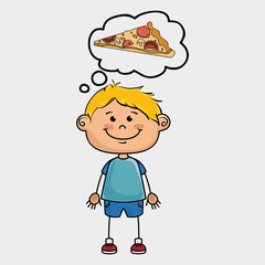 boy pizza food speak vector illustration graphic