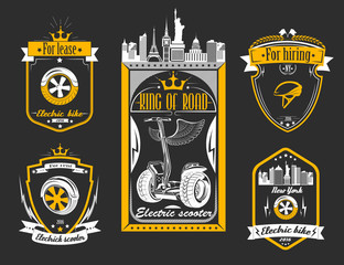 Set Vector Emblems, Logos and Labels Electric Scooter