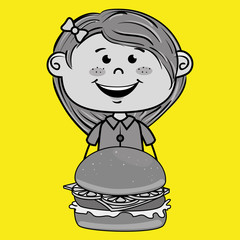 girl burger food vector illustration eps 10