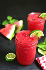 Watermelon smoothie with lime and mint.