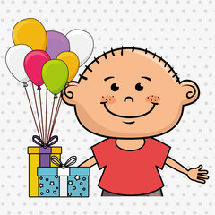 boy balloons gifts party vector illustration graphic