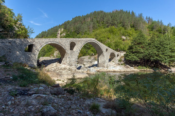 Fototapeta na wymiar The Devil's Bridge over Arda river and Rhodopes mountain, Kardzhali Region, Bulgaria