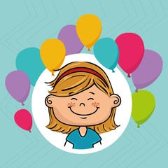 girl balloons party cartoon vector illustration graphic