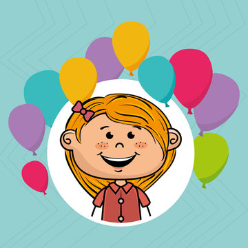 girl balloons party cartoon vector illustration graphic