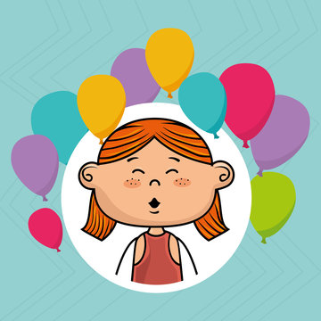 girl balloons party cartoon vector illustration graphic