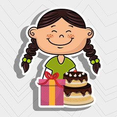 girl cake gift box vector illustration graphic