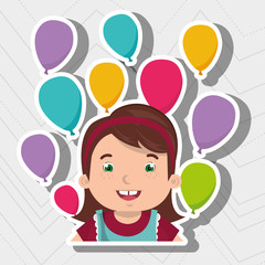 girl balloons party cartoon vector illustration graphic