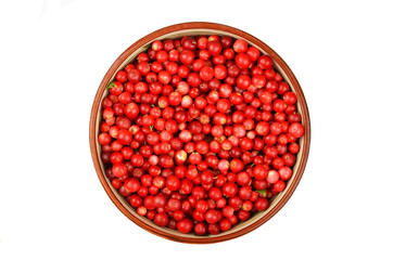 Lingonberry (Vaccinium vitis-idaea) in dish on white background