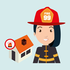 woman firefighter house fire vector illustration graphic