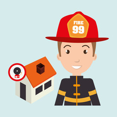 man firefighter house fire vector illustration graphic