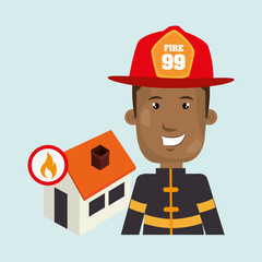 man firefighter house fire vector illustration graphic