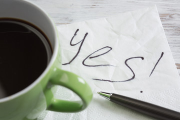 Yes answer on napkin
