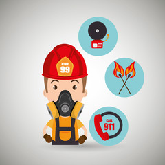 man firefighter call 911 alarm vector illustration graphic