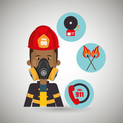 man firefighter call 911 alarm vector illustration graphic