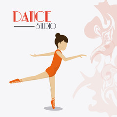 girl cartoon avatar dancer dance studio academy advertising icon. Colorful design. Splash background. Vector illustration
